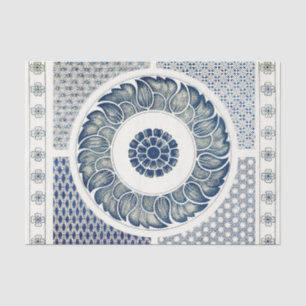Blue White Floral Chinese Round Tissue Paper