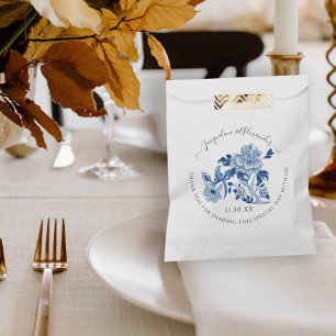 Blue White Floral Chinoiserie Bird Foliage Wedding Favour Bags