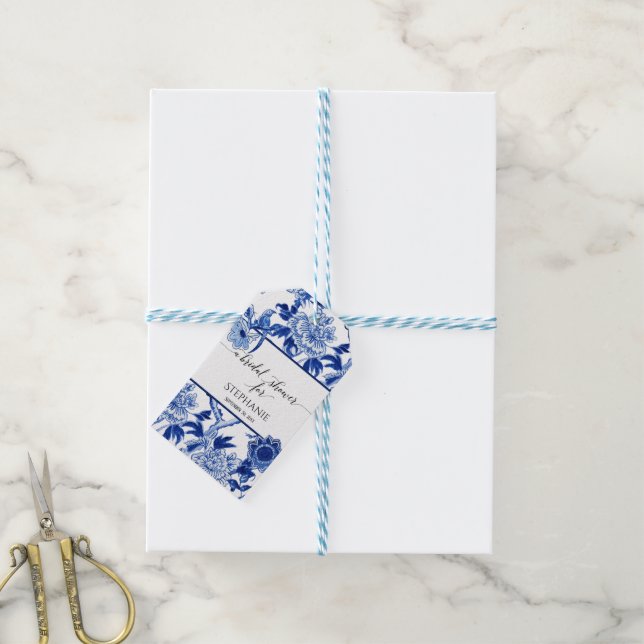 Blue White Floral Chinoiserie Bird Thank You Gift Tags (With Twine)
