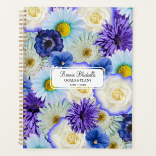 Blue & White Floral Collage Big Bold Personalised Planner