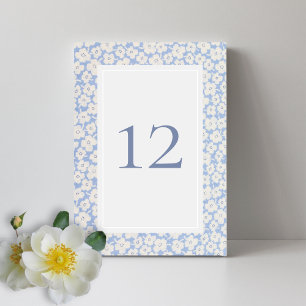 Blue & White Floral Custom Table Number Wedding 