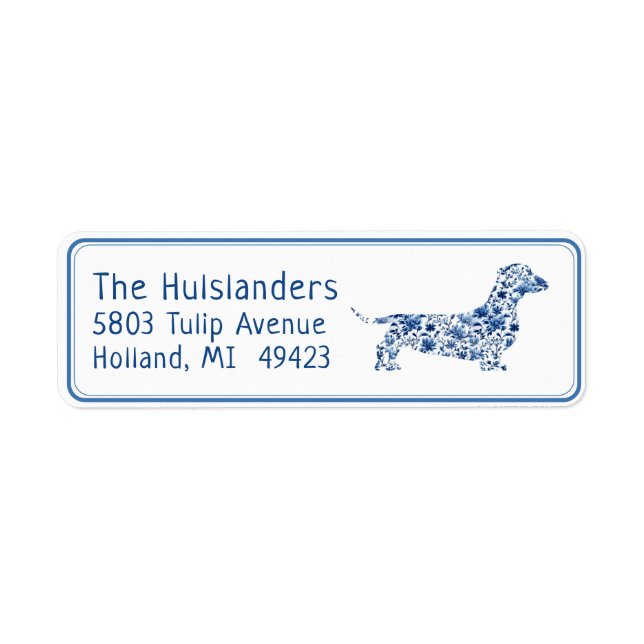 Blue White Floral Dachshund Return Address Label (Front)