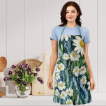 Blue & White Floral Daisies  Apron<br><div class="desc">Pretty floral apron with blue boho accents and white daisies.  Perfect for any girl or woman.</div>