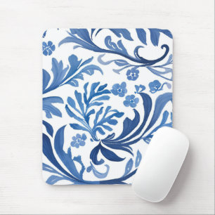 Blue & White Floral Design Chinoiserie Pattern Mouse Mat
