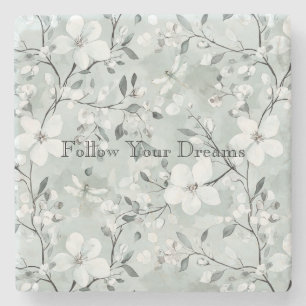 Blue White Floral Dragonflies Stone Coaster