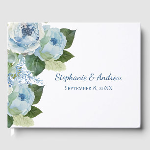 Blue White Floral Elegant Wedding Guest Book