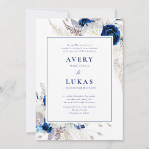 Blue White Floral Elegant Wedding Invitation