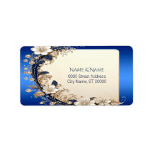 Blue White Floral Embellishment Address Label