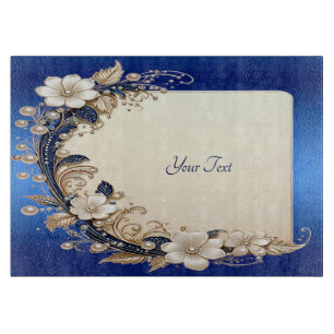 Blue White Floral Embellishment Cutting Board