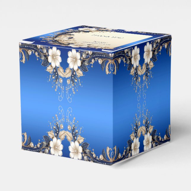 Blue White Floral Embellishment Favour Box (Front Side)