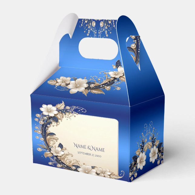 Blue White Floral Embellishment Favour Box (Front Side)