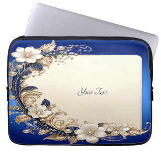Blue White Floral Embellishment Laptop Sleeve