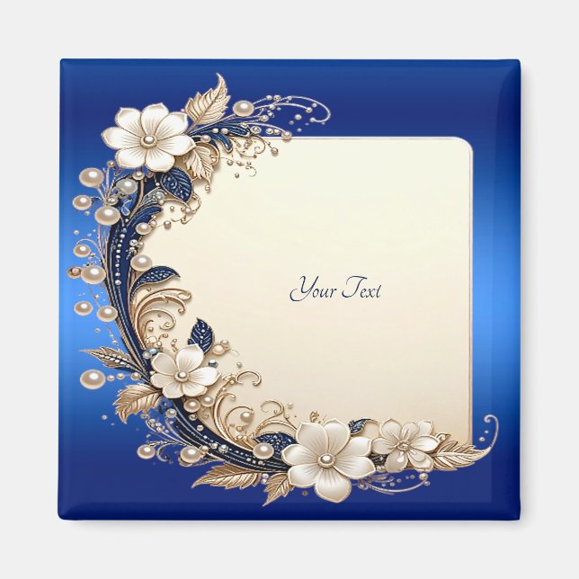 Blue White Floral Embellishment Magnet (Front)