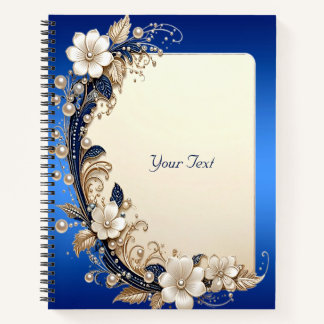 Blue White Floral Embellishment Notebook