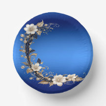 Blue White Floral Embellishment Paper Bowls