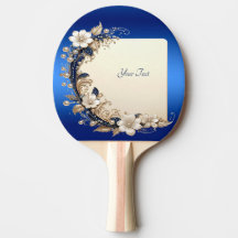 Blue White Floral Embellishment Ping Pong Paddle