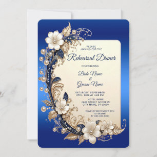 Blue White Floral Embellishment Rehearsal Dinner Invitation