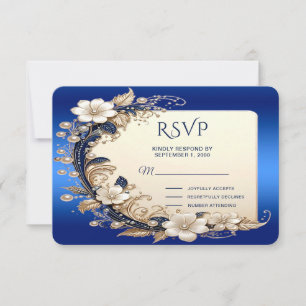 Blue White Floral Embellishment RSVP Card