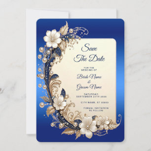 Blue White Floral Embellishment Save The Date