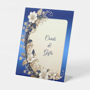 Blue White Floral Embellishment Tabletop Signs