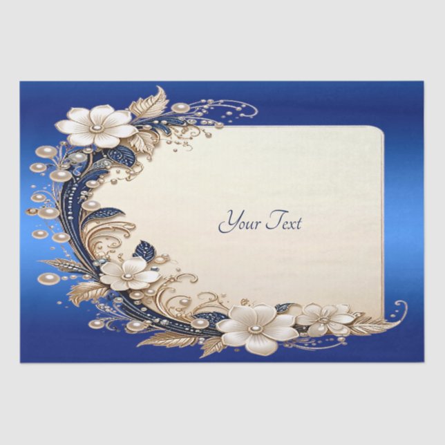 Blue White Floral Embellishment Tissue Paper (Front)