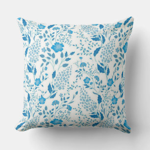 Blue White Floral Embroidery Style Pattern   Cushion
