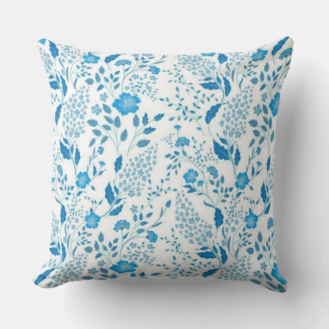 Blue White Floral Embroidery Style Pattern   Cushion (Front)