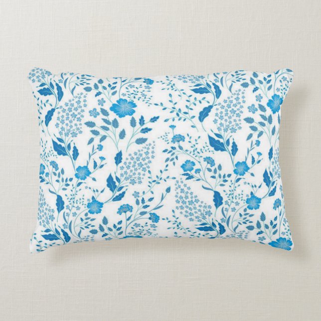 Blue White Floral Embroidery Style Pattern   Decorative Cushion (Front)