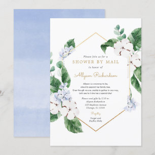 Blue white floral gold Shower by Mail Spring baby Invitation