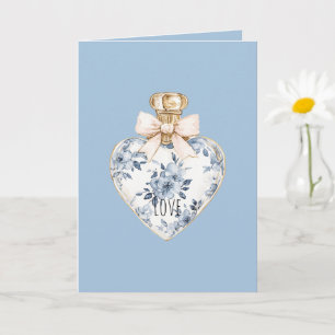 Blue White Floral Heart Perfume Bottle Love Card