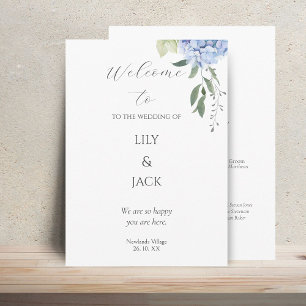 Blue & White Floral Hydrangea Wedding Program Programme