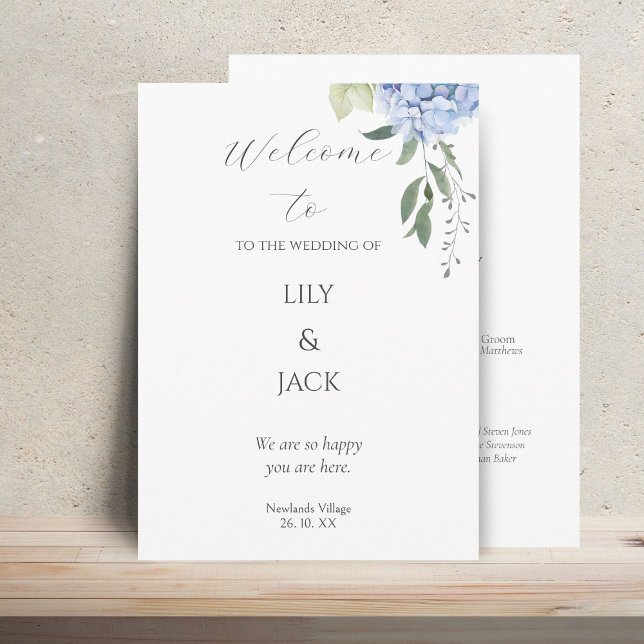 Blue & White Floral Hydrangea Wedding Program Programme (Creator Uploaded)