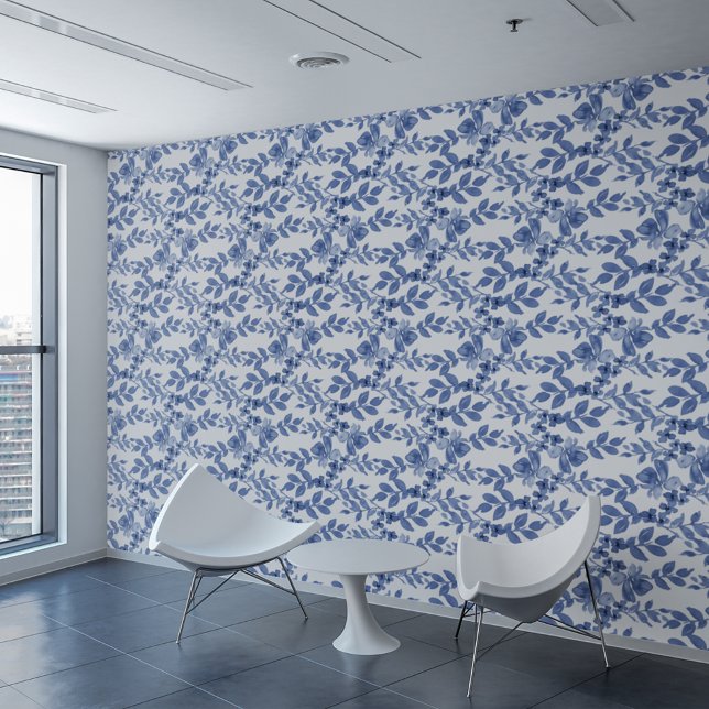 Blue White Floral Leaf Pattern Wallpaper (Creator Uploaded)