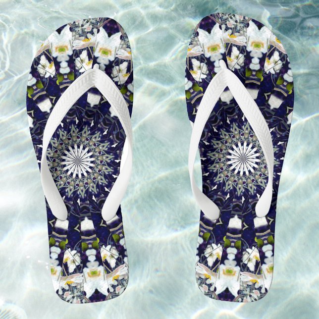 Blue White Floral Mandala Pattern Flip Flops (Creator Uploaded)