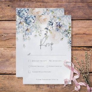 Blue & White Floral Modern RSVP Card