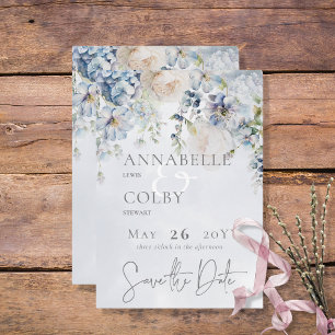 Blue & White Floral Modern Wedding Save The Date