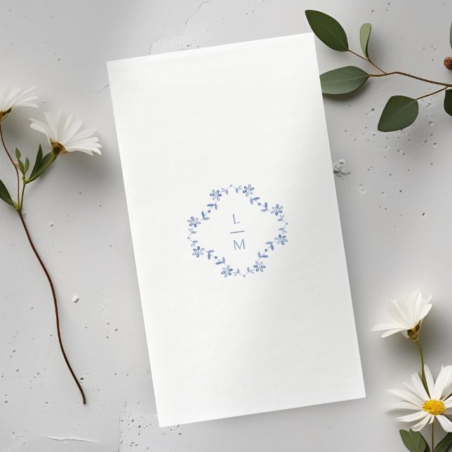 Blue & White Floral Monogrammed Wedding  Napkin (Creator Uploaded)