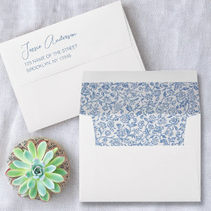 Blue & White Floral Morris Pattern Return Address Envelope