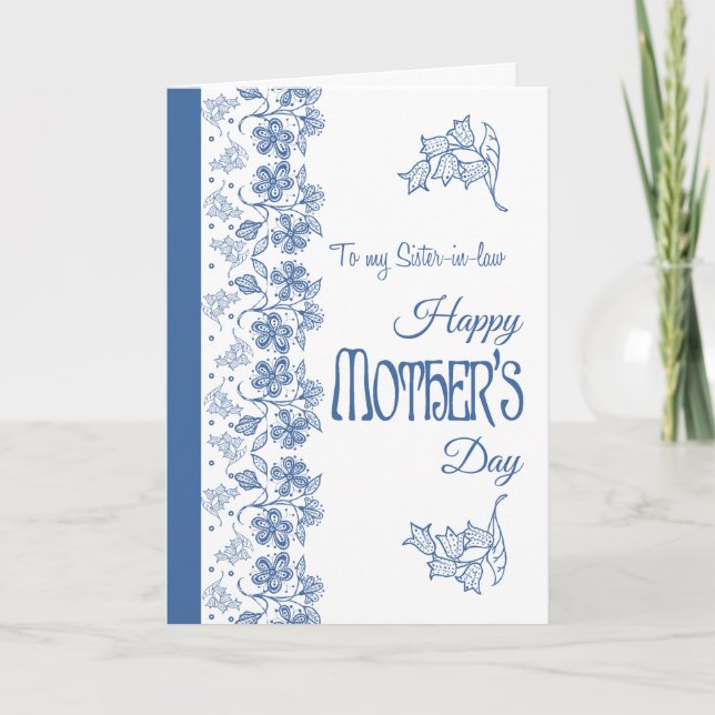 Blue White Floral Mother's Day Card Sister-in-law (Front)