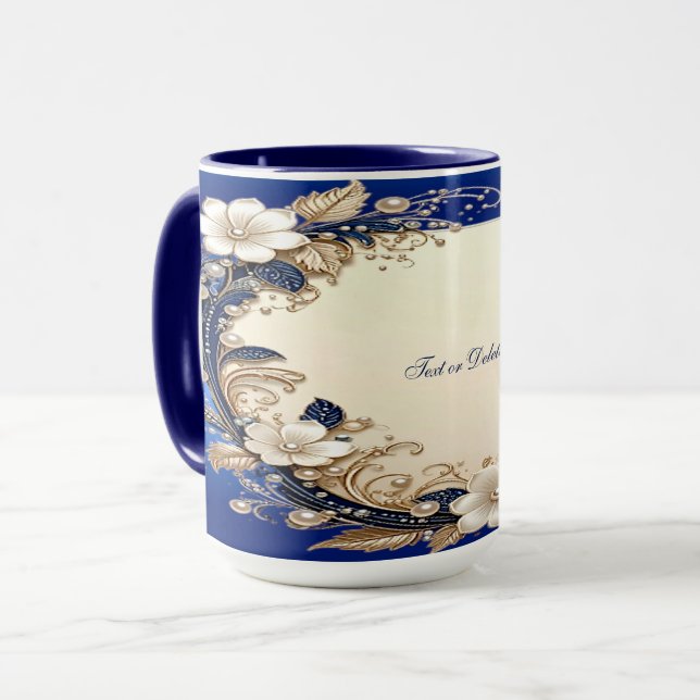 Blue White Floral Mug (Front Left)