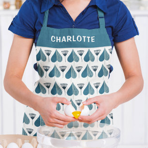 Blue White Floral Name Kitchen Gift Apron