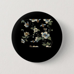 Blue White Floral Pattern - Whimsigoth Dark Aesthe 6 Cm Round Badge