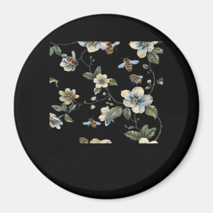 Blue White Floral Pattern - Whimsigoth Dark Aesthe Magnet