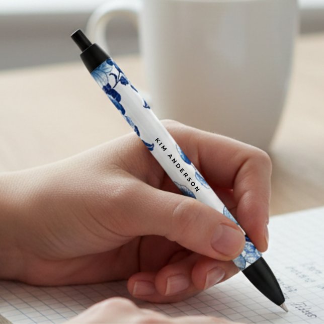 Blue White Floral Pen with Customizable Name (Creator Uploaded)