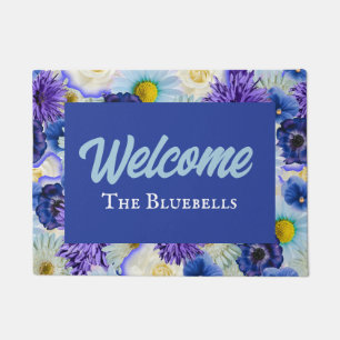 Blue & White Floral Personalised Entry Way Welcome Doormat