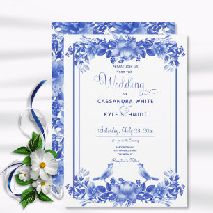 Blue & White Floral Porcelain Invitation