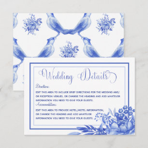 Blue & White Floral Porcelain Wedding Details Enclosure Card