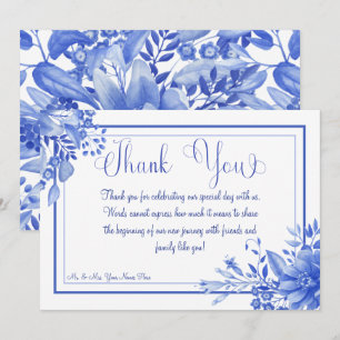 Blue & White Floral Porcelain Wedding Thank You Card