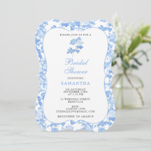 Blue White Floral Roses Chinoiserie Bridal Shower Invitation