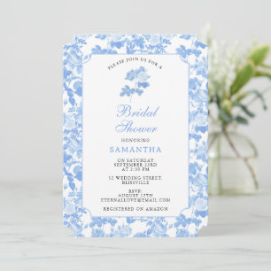 Blue White Floral Roses Chinoiserie Bridal Shower Invitation
